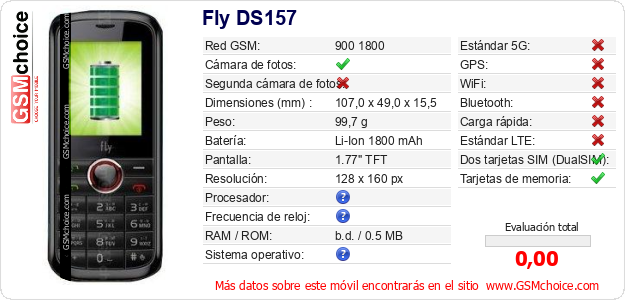 Fly DS157 Datos técnicos del móvil 