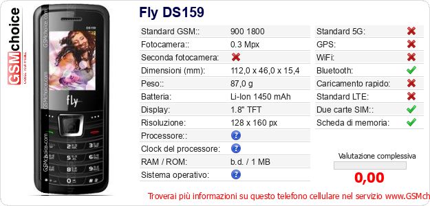 Fly DS159 Dati tecnici di telefono cellulare 