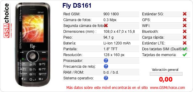 Fly DS161 Datos técnicos del móvil 