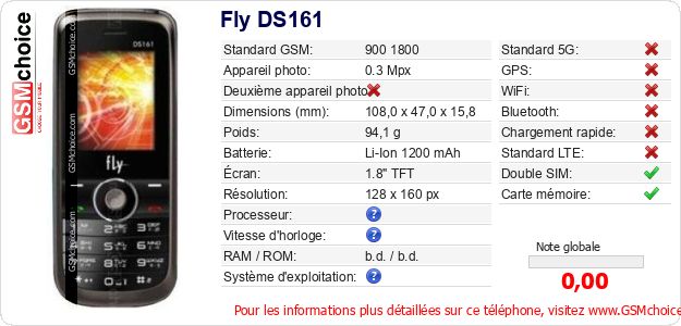 Fly DS161 Fiche technique