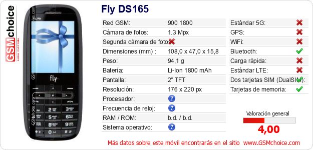 Fly DS165 Datos técnicos del móvil Fly DS165 Datos técnicos del móvil