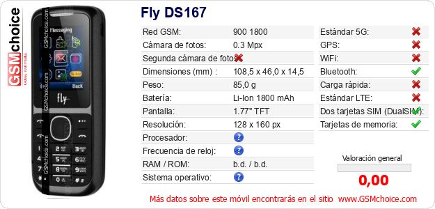 Fly DS167 Datos técnicos del móvil Fly DS167 Datos técnicos del móvil