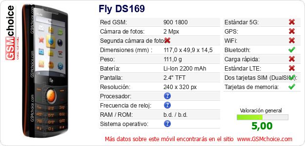 Fly DS169 Datos técnicos del móvil 