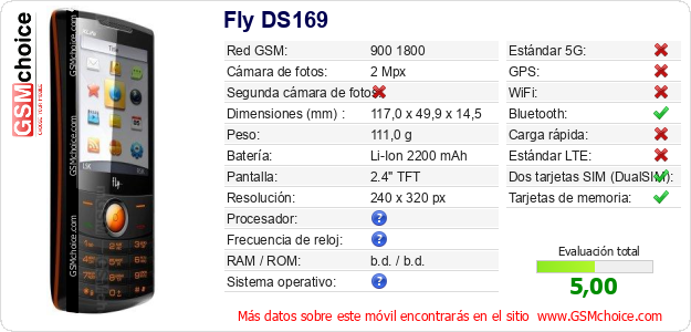 Fly DS169 Datos técnicos del móvil 