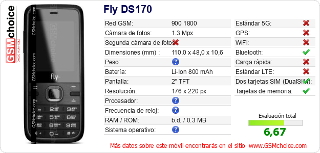 Fly DS170 Datos técnicos del móvil 