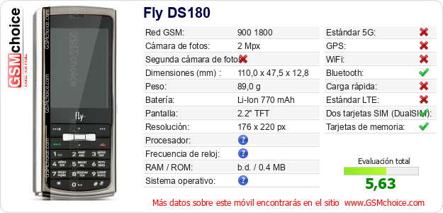 Fly DS180 Datos técnicos del móvil 