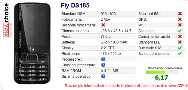 Fly DS185 Dati tecnici di telefono cellulare Fly DS185 Dati tecnici di telefono cellulare