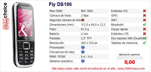 Fly DS186 Datos técnicos del móvil 