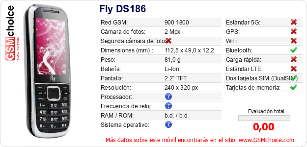 Fly DS186 Datos técnicos del móvil Fly DS186 Datos técnicos del móvil