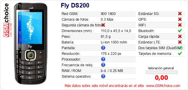Fly DS200 Datos técnicos del móvil 