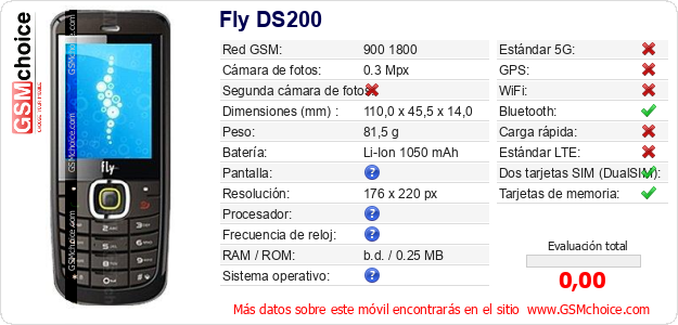Fly DS200 Datos técnicos del móvil 