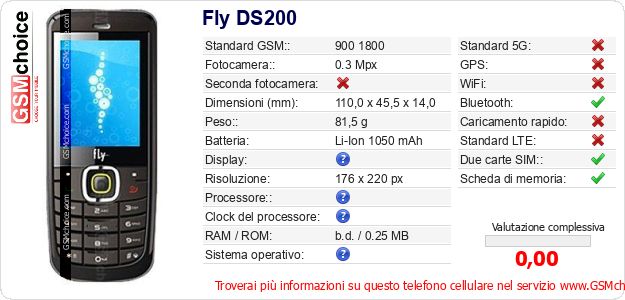 Fly DS200 Dati tecnici di telefono cellulare 