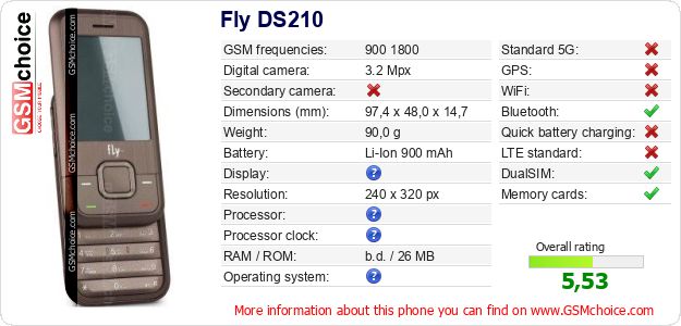 Fly DS210 technical specifications Fly DS210 technical specifications