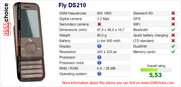 Fly DS210 technical specifications Fly DS210 technical specifications