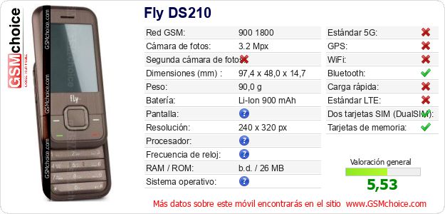 Fly DS210 Datos técnicos del móvil Fly DS210 Datos técnicos del móvil