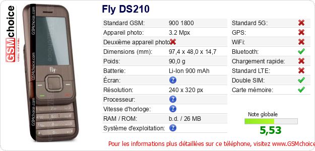 Fly DS210 Fiche technique Fly DS210 Fiche technique
