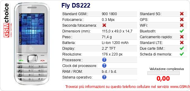 Fly DS222 Dati tecnici di telefono cellulare Fly DS222 Dati tecnici di telefono cellulare