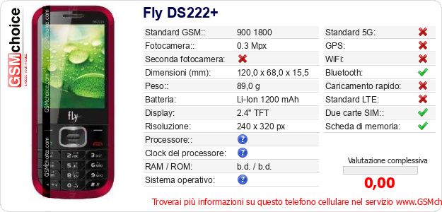 Fly DS222+ Dati tecnici di telefono cellulare 