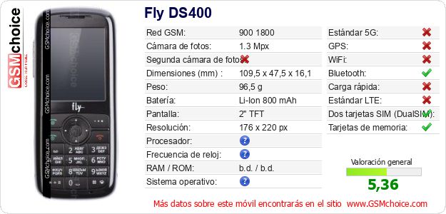 Fly DS400 Datos técnicos del móvil Fly DS400 Datos técnicos del móvil