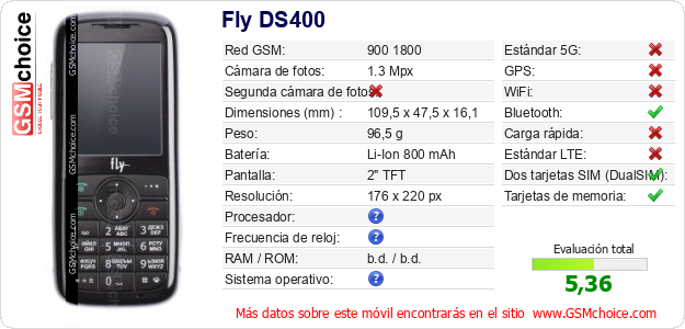 Fly DS400 Datos técnicos del móvil 