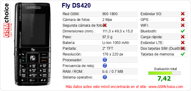 Fly DS420 Datos técnicos del móvil Fly DS420 Datos técnicos del móvil