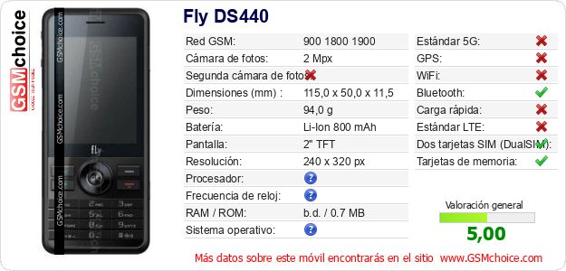 Fly DS440 Datos técnicos del móvil 