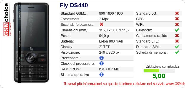 Fly DS440 Dati tecnici di telefono cellulare Fly DS440 Dati tecnici di telefono cellulare