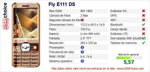 Fly E111 DS Datos técnicos del móvil 