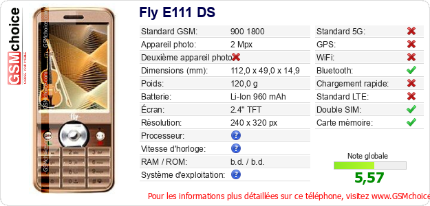 Fly E111 DS Fiche technique