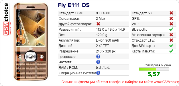Fly E111 DS Технические данные телефона Fly E111 DS Технические данные телефона