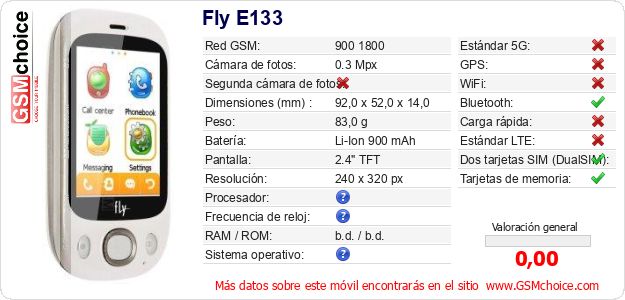 Fly E133 Datos técnicos del móvil 