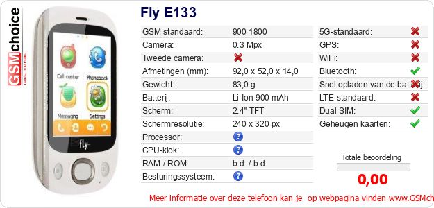 Fly E133 Technische gegevens 
