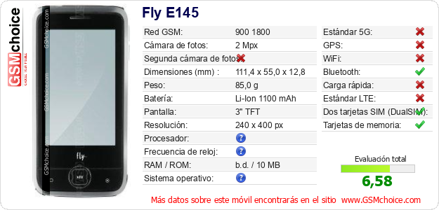 Fly E145 Datos técnicos del móvil Fly E145 Datos técnicos del móvil