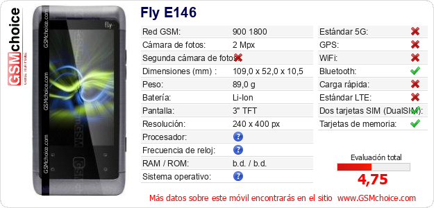 Fly E146 Datos técnicos del móvil 