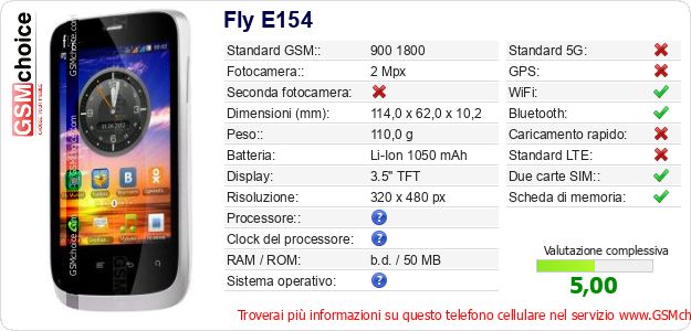 Fly E154 Dati tecnici di telefono cellulare 