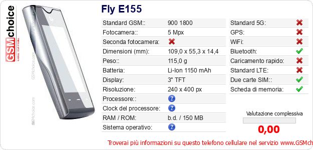 Fly E155 Dati tecnici di telefono cellulare 