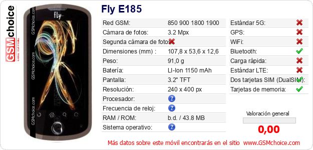 Fly E185 Datos técnicos del móvil 