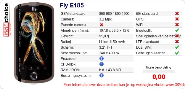 Fly E185 Technische gegevens 