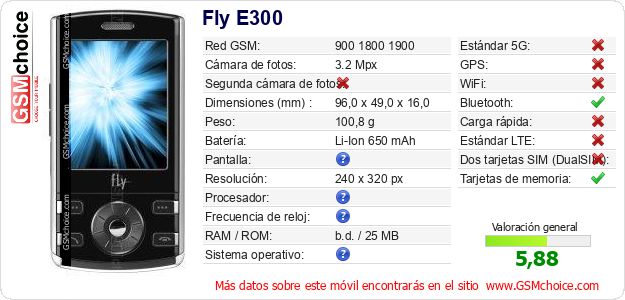 Fly E300 Datos técnicos del móvil 
