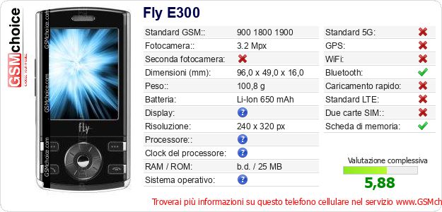 Fly E300 Dati tecnici di telefono cellulare 