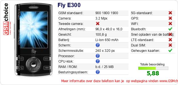 Fly E300 Technische gegevens 