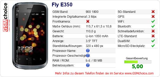 Fly E350 technische Daten Fly E350 technische Daten