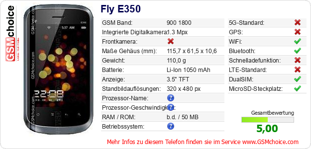 Fly E350 technische Daten Fly E350 technische Daten