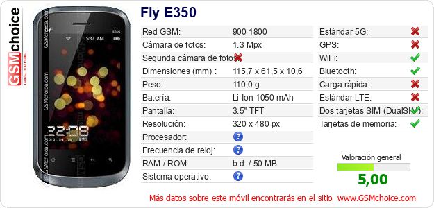 Fly E350 Datos técnicos del móvil 