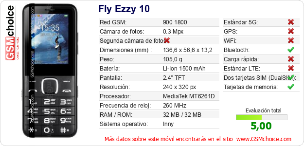 Fly Ezzy 10 Datos técnicos del móvil 
