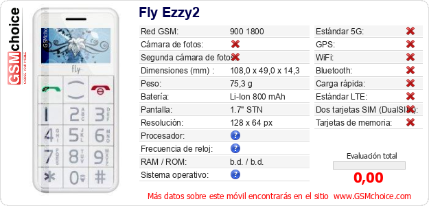 Fly Ezzy2 Datos técnicos del móvil 