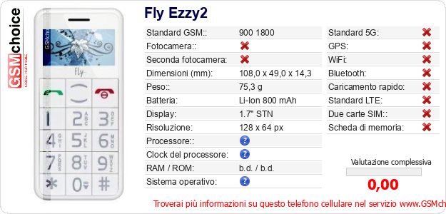 Fly Ezzy2 Dati tecnici di telefono cellulare 