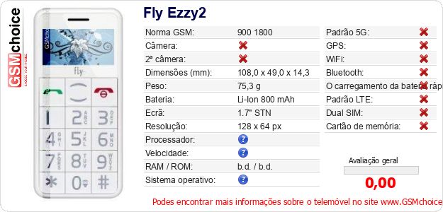 Fly Ezzy2 Especificações técnicas do telemóvel Fly Ezzy2 Especificações técnicas do telemóvel