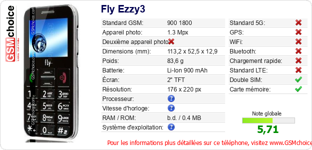 Fly Ezzy3 Fiche technique