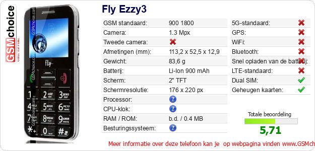 Fly Ezzy3 Technische gegevens 